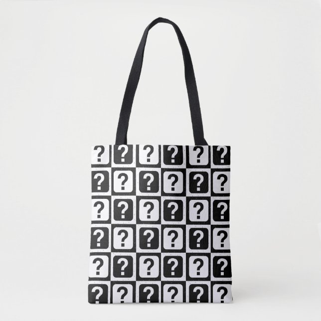 Black White Question Mark Riddle Block Monogram Tote Bag (Front)