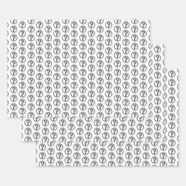 Black White Question Marks Pattern 3D Wrapping Paper Sheet (Set)