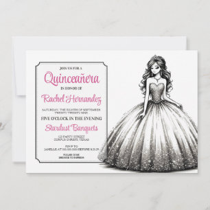 Black & White Quinceañera Girl Invitation