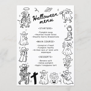 Black & White Quirky Hand Drawn Doodles Halloween Menu