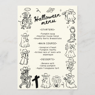 Black & White Quirky Hand Drawn Halloween Menu
