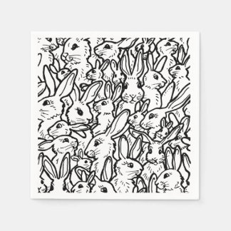 Black & White Rabbit Drawings Modern Bunny Design Napkin