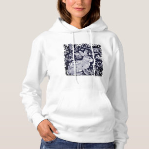 Black White Rabbit Pattern Floral Bird Woodland Hoodie