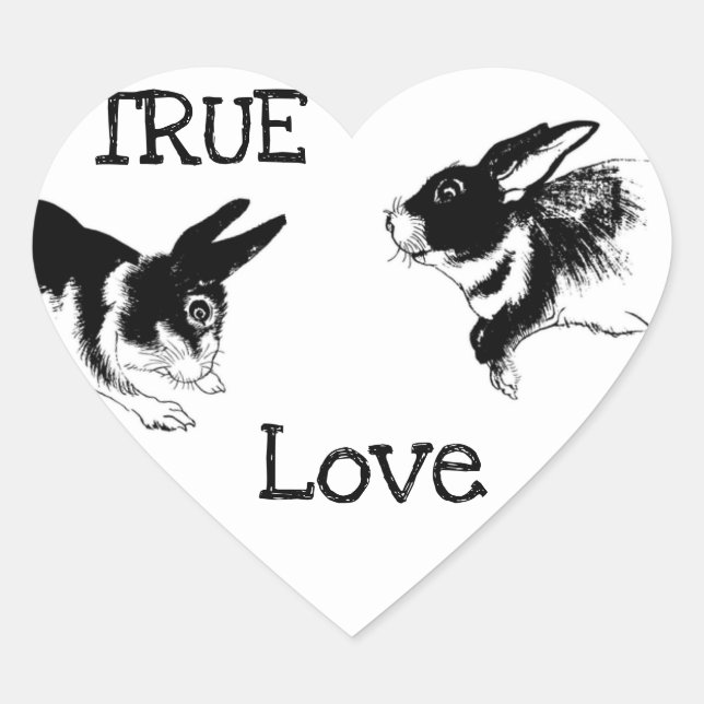 Black & White Rabbits, "TRUE LOVE" Heart Sticker (Front)
