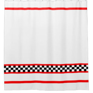 Black White Race Check With Red Shower Curtain
