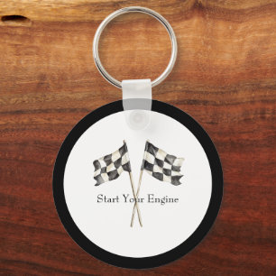 Black White Racing Race Car Flags Key Ring