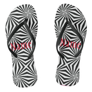 Black White Radiating Pattern Thunder_Cove Flip Flops