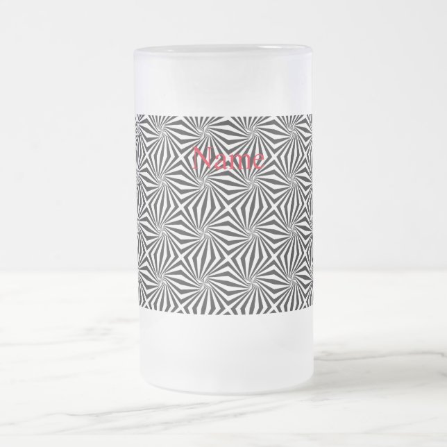 Black White Radiating Pattern Thunder_Cove Frosted Glass Beer Mug (Center)