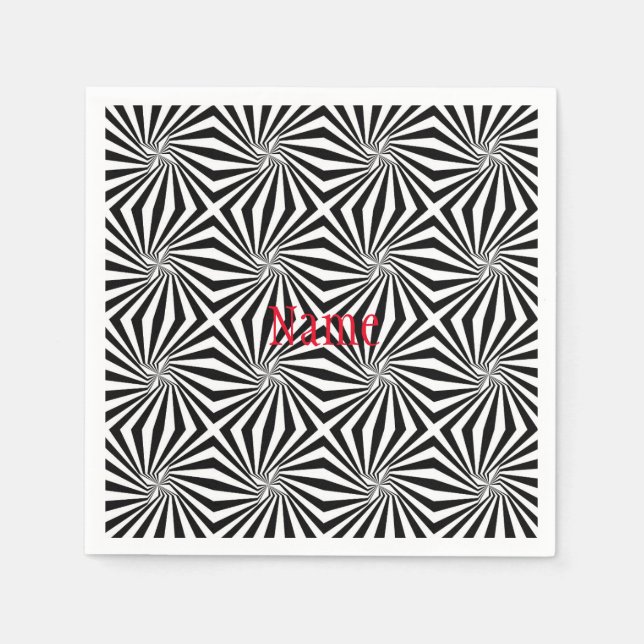 Black White Radiating Pattern Thunder_Cove Napkin (Front)