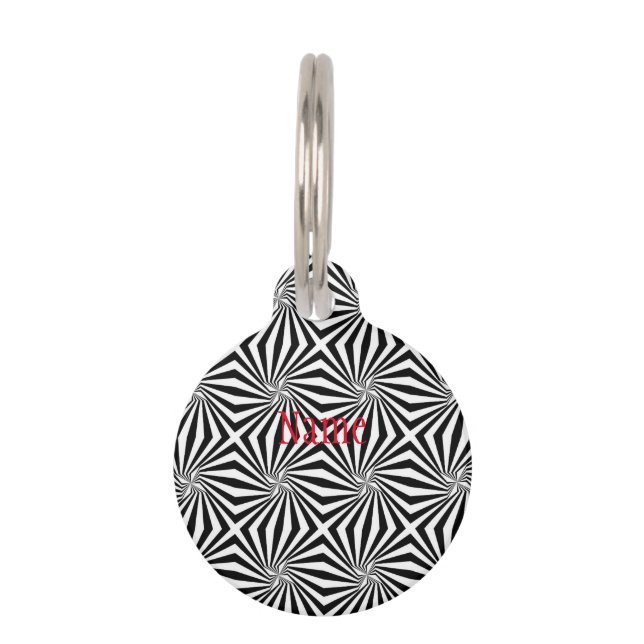 Black White Radiating Pattern Thunder_Cove Pet Tag (Front)