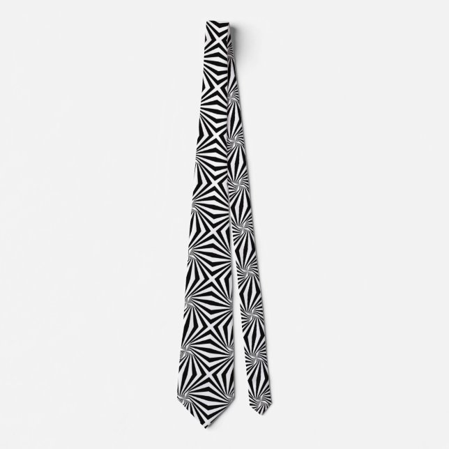 Black White Radiating Pattern Thunder_Cove Tie (Front)