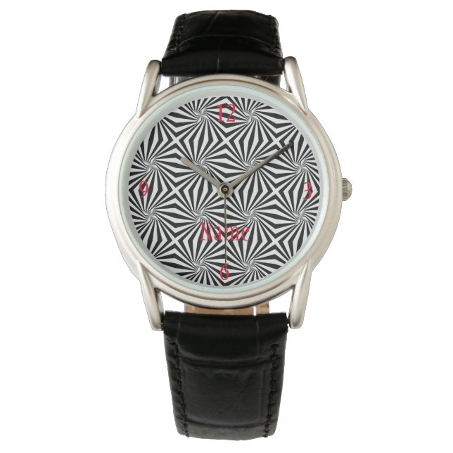 Black White Radiating Pattern Thunder_Cove  Watch (Front)