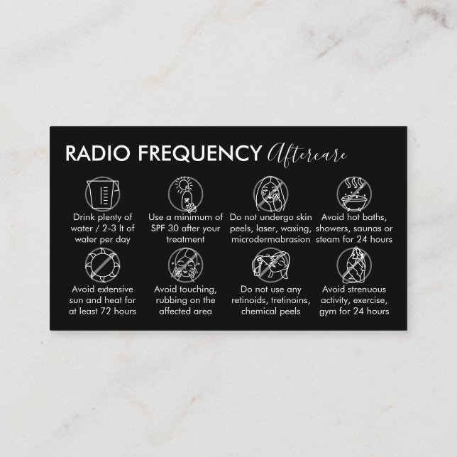 Black White Radio Frequency Skin Tighten Aftercare Business Card (Back)