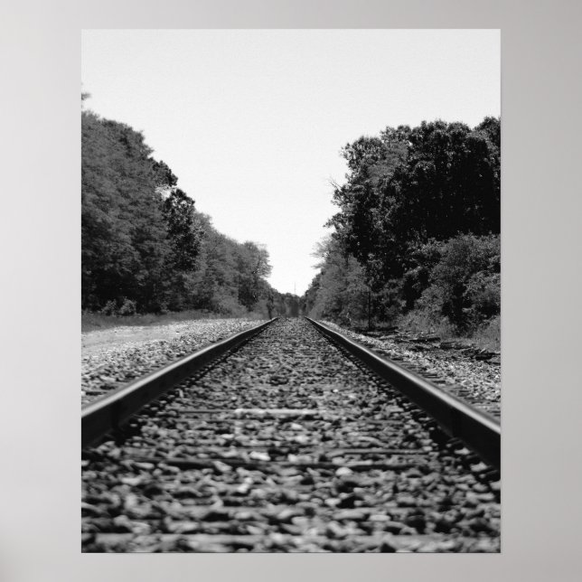 Black & White Railroad Tracks 16x20 Poster Print (Front)