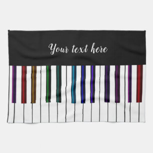 Black White Rainbow Piano Key Music Tea Towel