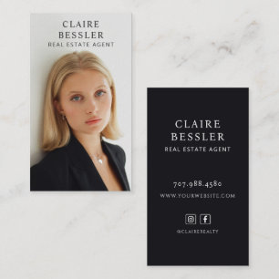 Black White Real Estate Agent Minimal Modern Business Card