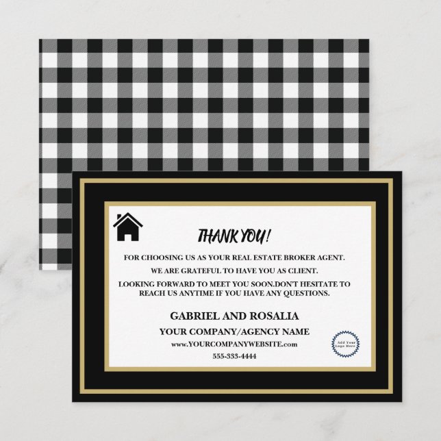  Black & White Real Estate Broker Agent Customer  Thank You Card (Front/Back)