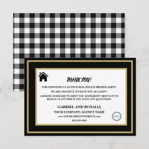 Black & White Real Estate Broker Agent Customer  Thank You Card