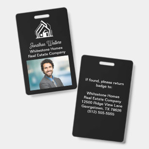Black White Real Estate Company Realtor Photo ID Badge