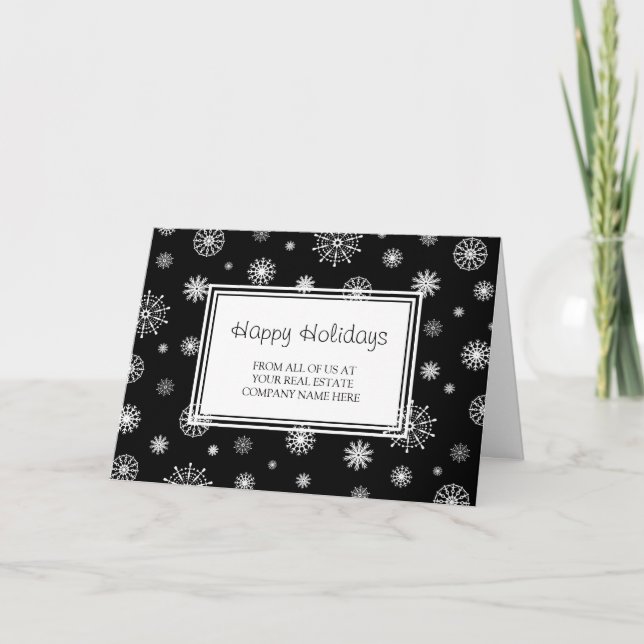 Black White Real Estate Happy Holidays Card (Front)