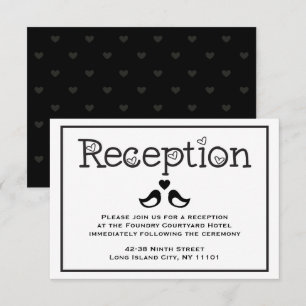 Black  & White Reception Lovebirds Hearts Wedding Invitation