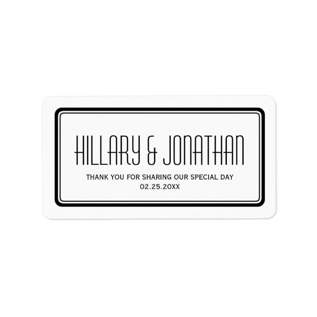 Black white rectangular frame wedding favour label (Front)