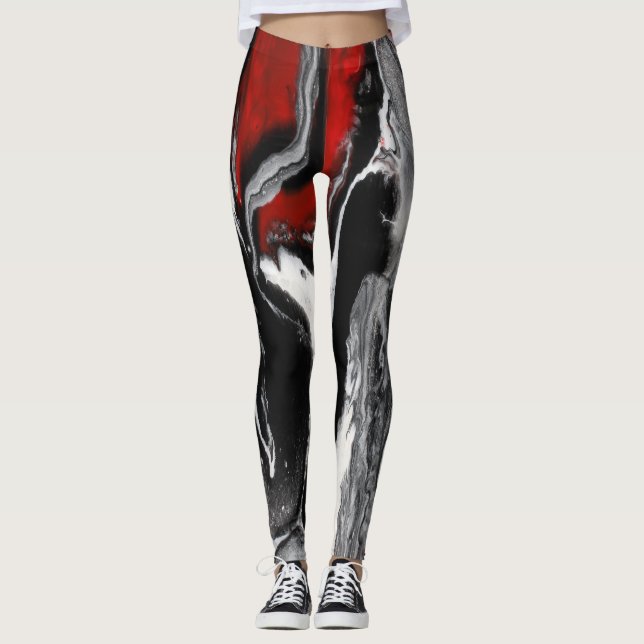 Black, White & Red Abstract Leggings - "Be Bold" (Front)