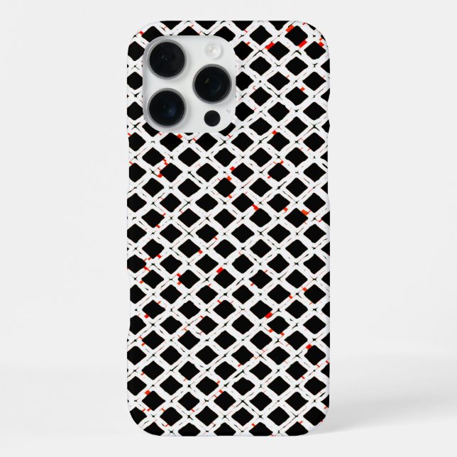 Black White Red Abstract Pattern Chic iPhone Case (Back)