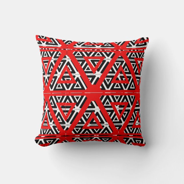 Black,white, red  abstract pattern solid back cushion (Front)