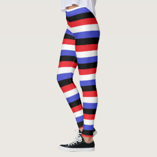 Black, White, Red and Blue Stripes Leggings