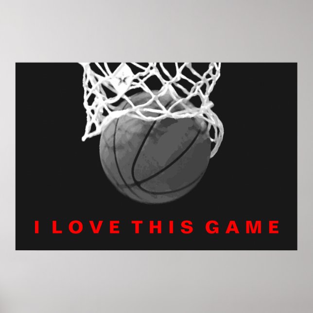 Black White Red Basketball Love Game Poster (Front)