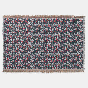 Black White Red Berry Holiday Throw Blanket
