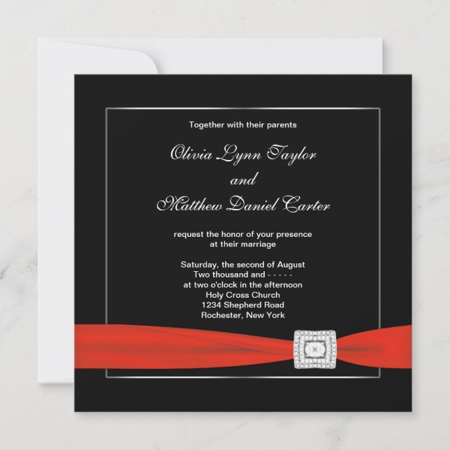 Black White Red Black Wedding Invitation (Front)