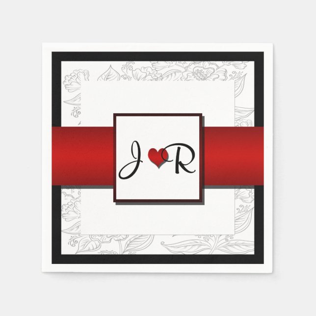 Black White Red Bohemian Posh Wedding Napkins (Front)