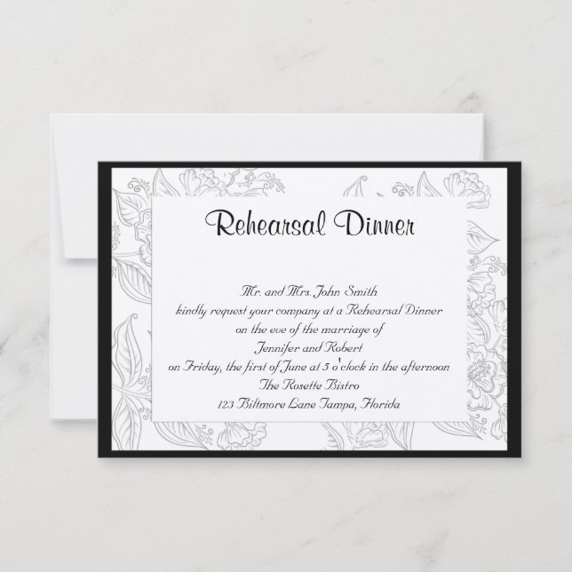 Black White Red Bohemian Posh Wedding Rehearsal Invitation (Front)