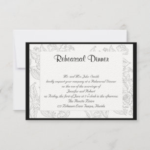 Black White Red Bohemian Posh Wedding Rehearsal Invitation
