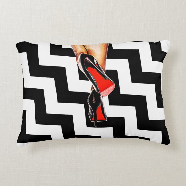 Black White Red Bottom Shoes Heels Pumps Fashion Decorative Cushion (Front)