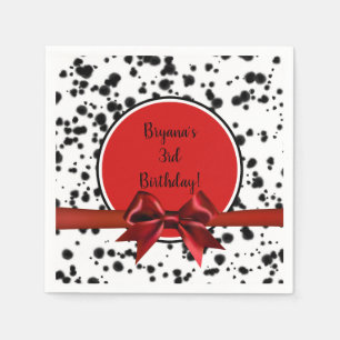 Black White Red Bow Dalmatian Spots Birthday Party Napkin