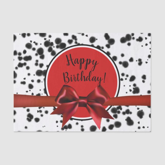 Black White Red Bow Dalmatian Spots Birthday Party Tissue Paper (Front)