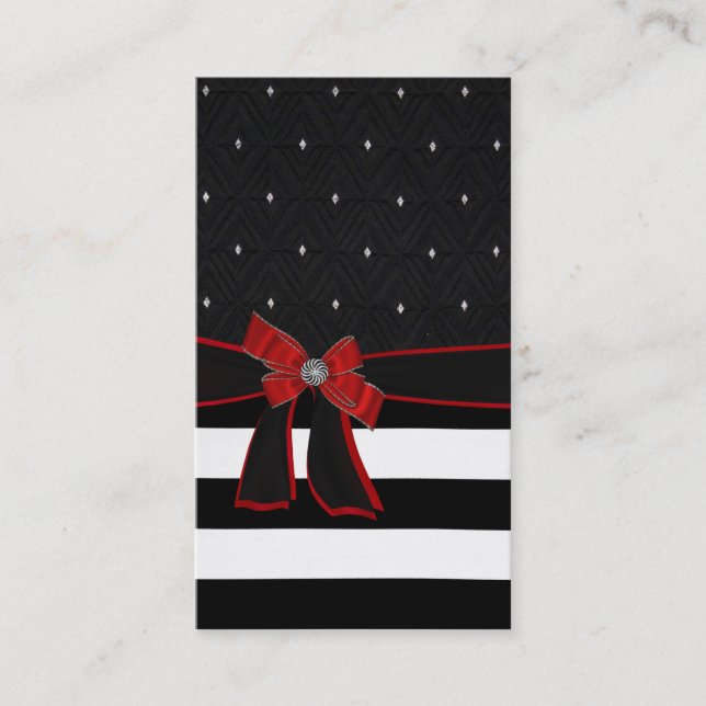 Black,White,Red,Bow Rhinestone Business Card (Front)