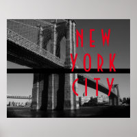 Black White Red Brooklyn Bridge New York City