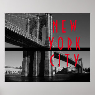 Black White Red Brooklyn Bridge New York City Poster