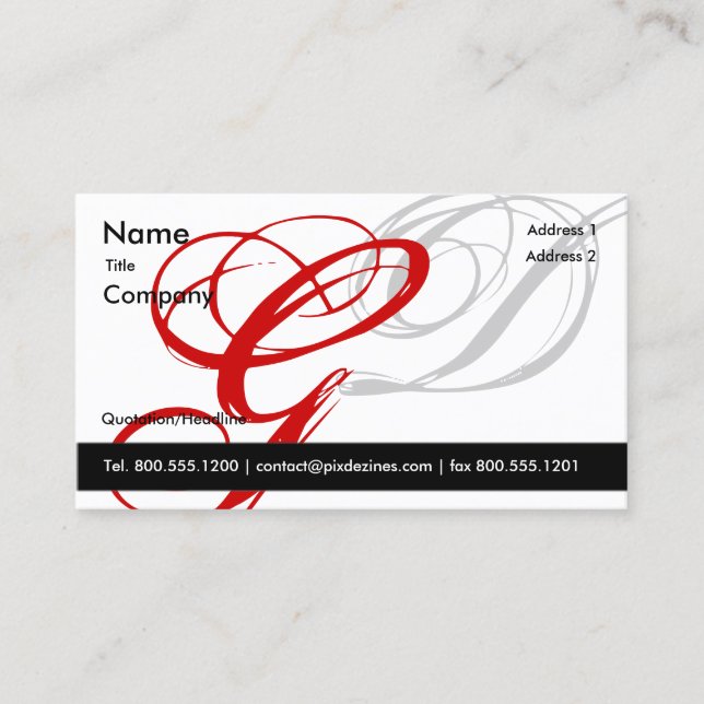 Black white red business card Monogram A to Z (Front)