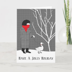 Black White Red Christmas Duck Card
