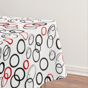 Black White Red Circle Pattern Tablecloth