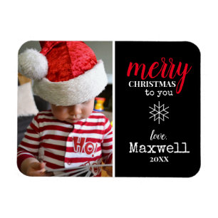 Black, White, Red Collage Snowflake Photo  Holiday Magnet