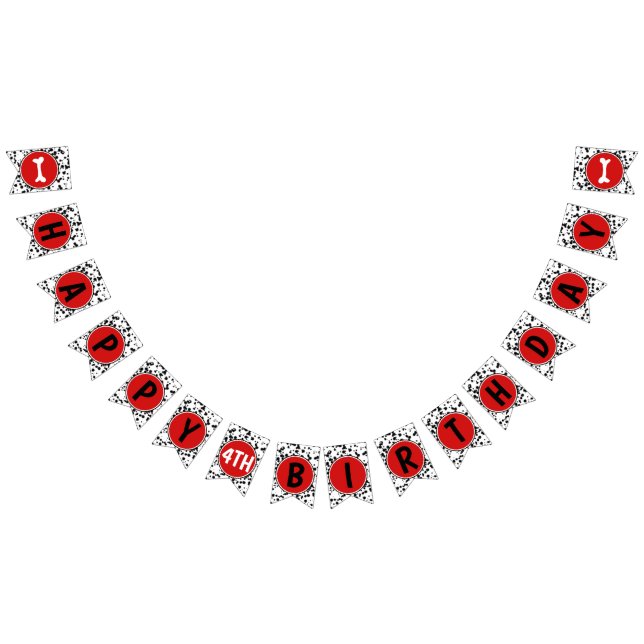 Black White Red Dalmatian Happy Birthday Party Bunting (All)