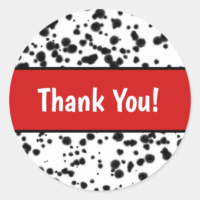 Black White Red Dalmatian Spots Birthday Party Classic Round Sticker (Front)