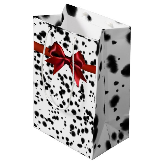 Black White Red Dalmatian Spots Birthday Party Medium Gift Bag (Front Angled)