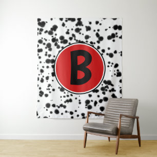 Black White Red Dalmatian Spots Birthday Party Tapestry